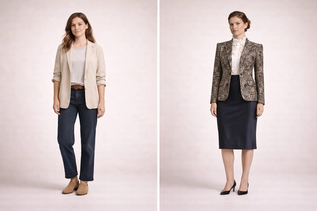 Natural Kibbe styling principles showing relaxed ease versus rigid structure