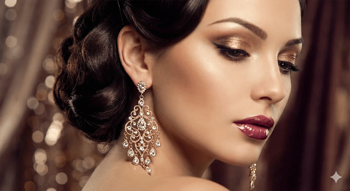 Theatrical Romantic accessories and ornate makeup close-up