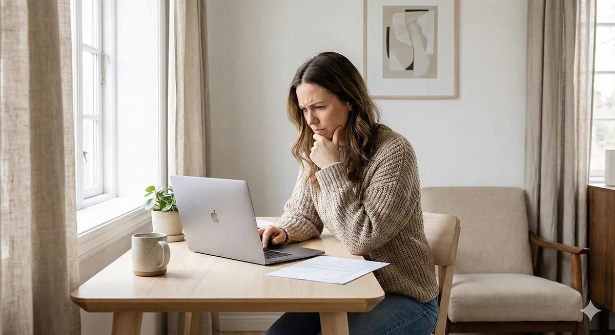 Woman confused while looking at Kibbe body type descriptions
